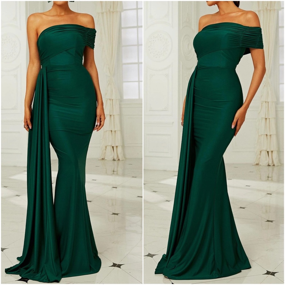 Luxe One Shoulder Bodycon Evening Black Tie Formal Dress - Picture 3 of 6